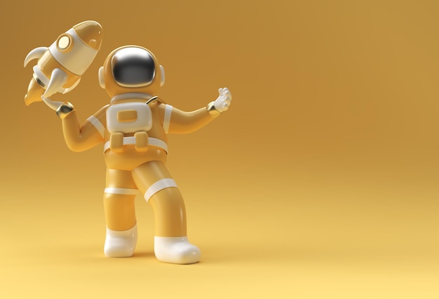 3d render astronauta astronauta volando con cohete diseño de ilustración 3d.