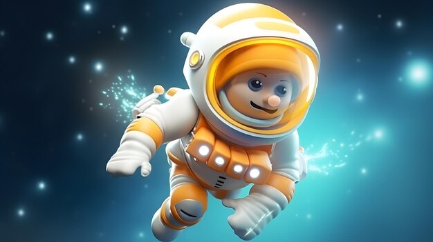 3D Render Astronauta do astronauta voando com foguete