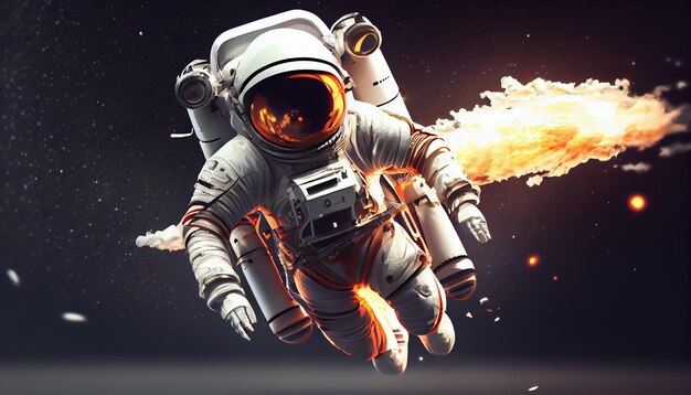 3d render astronauta espacial volando con un cohete diseño de ilustración 3d imagen generada por Ai