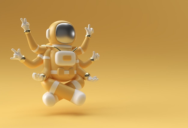 3d Render astronauta homem do espaço gestos de ioga 3d ilustração design