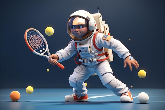 3d Render Astronauta jogando tênis Ilustração 3d Design