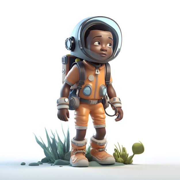 3D Render de un astronauta sobre fondo blanco con trazado de recorte