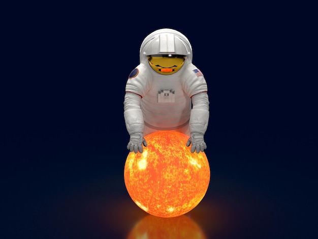 3d render astronauta sol rodante manos arte fondo