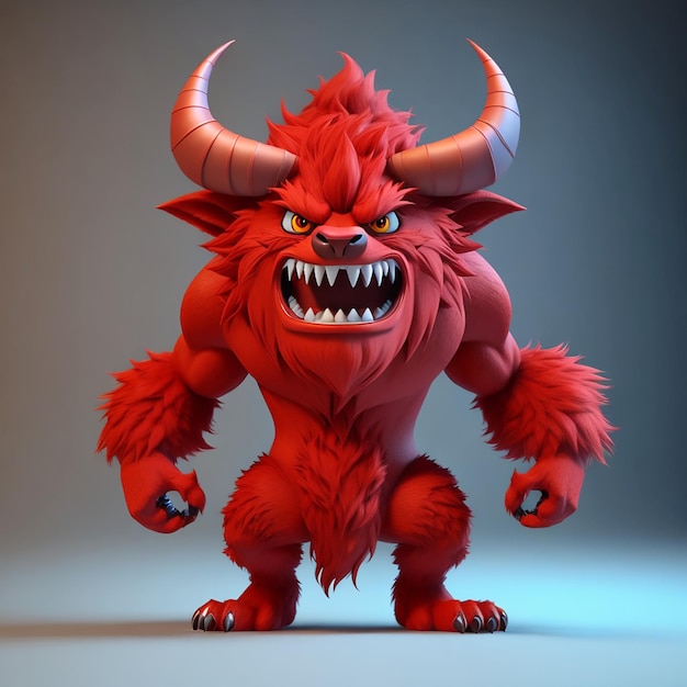 3d render aterrador peludo bestia roja personaje de dibujos animados posando ai generativo