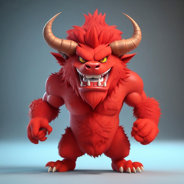 3d render aterrador peludo bestia roja personaje de dibujos animados posando ai generativo