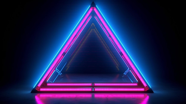 3D render azul rosa neón marco triangular forma de triángulo AI generativo