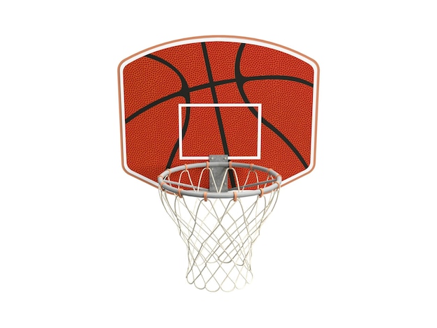 3D-Render-Basketballkorb auf einem weiß-orangefarbenen Hintergrund