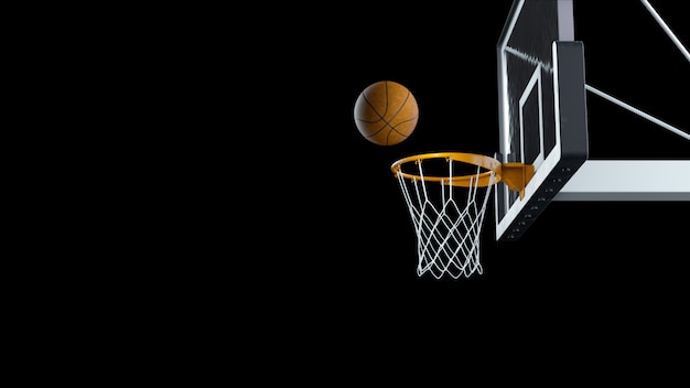 3D render basquete bateu a cesta em um fundo preto