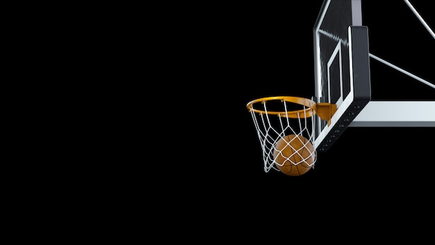 3d render basquete bateu a cesta em um fundo preto