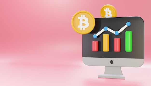 3D Render Bitcoin Analytics en Monitor