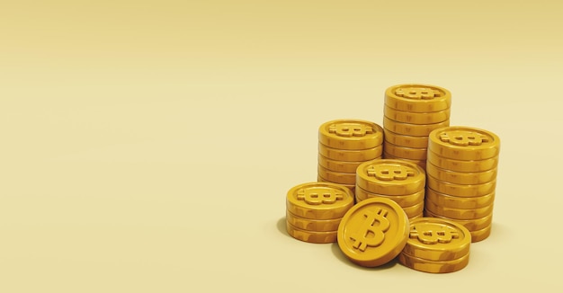 3D Render Bitcoin com fundo dourado