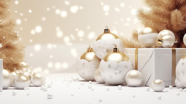 3d render blanco y dorado fondo de Navidad generativo ai