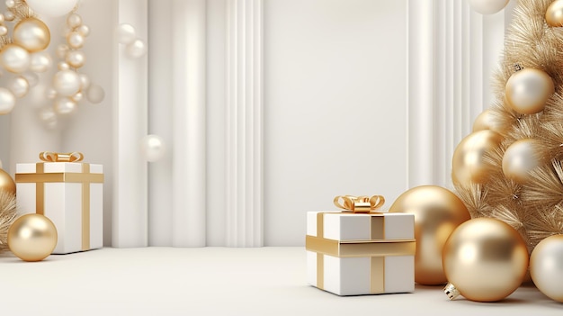 3d render blanco y dorado fondo de Navidad generativo ai