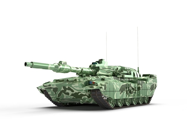 3D-Render-Blickwinkel grüner Panzer isolierte Kriegswaffe