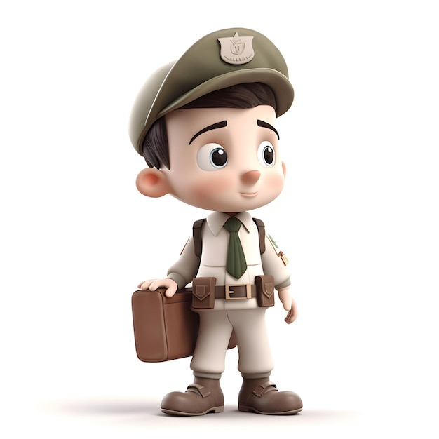 3D Render de un Boy Scout con una maleta en la mano