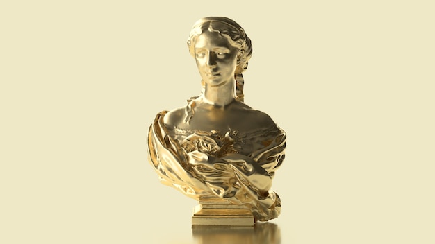 3D render busto dourado de uma mulher em um fundo antigo pastel