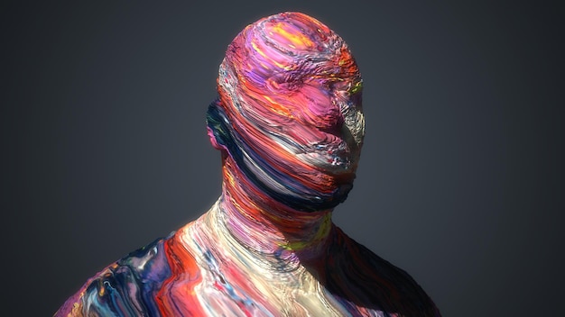 3d render cabeza humana retrato destrozado