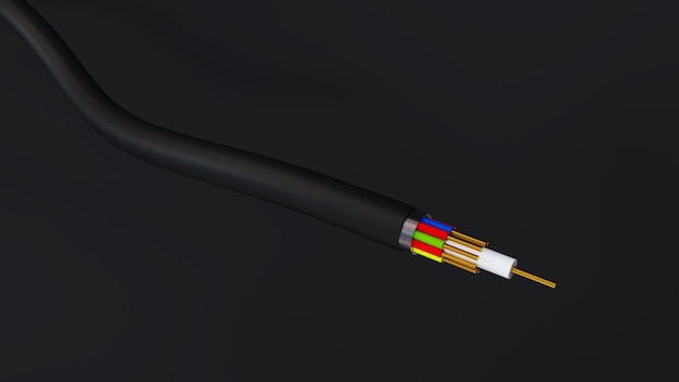 3D Render de un cable eléctrico aislado sobre un fondo negro