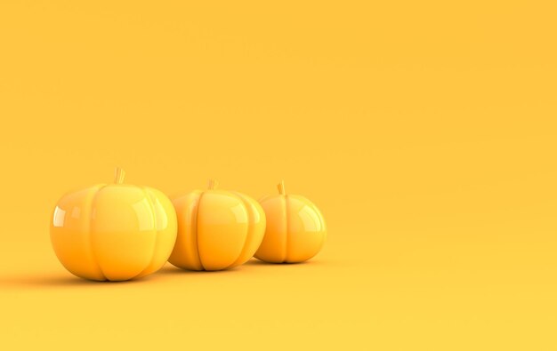 3d render calabaza sobre fondo amarillo espacio Decoración navideña calabaza amarilla