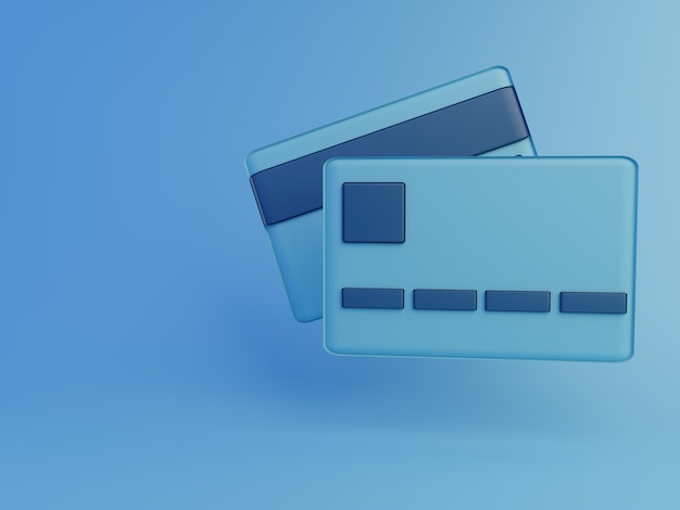 3D render cartão de crédito azul com fundo azul