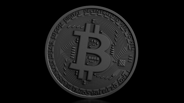 3d render cayendo bitcoin fondo de día negro