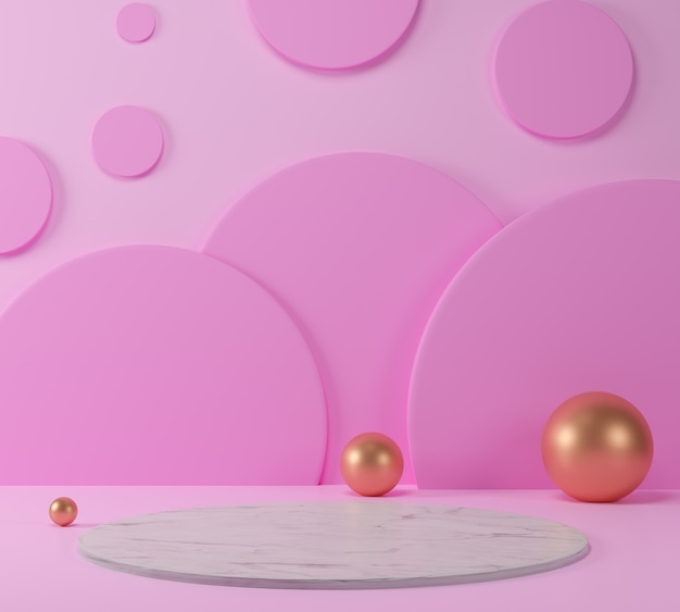 3D render cena de creme rosa de forma geométrica mínima com pódio de mármore.