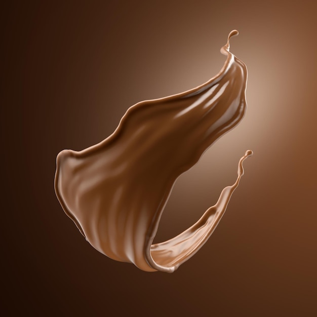 3D render chocolate respingo bebida de cacau ou café espirrando ingrediente culinário
