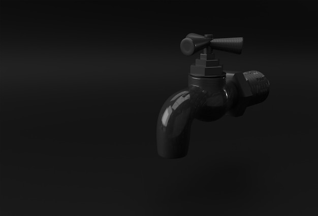 3D Render Chrome Tap con una corriente de agua aislada sobre fondo negro Ilustración 3d.