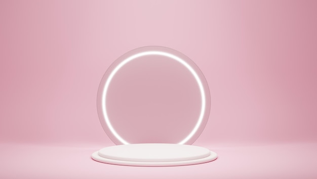 3D Render de círculo sobre pedestal en color rosa monocromo espacio vacío para texto u objeto