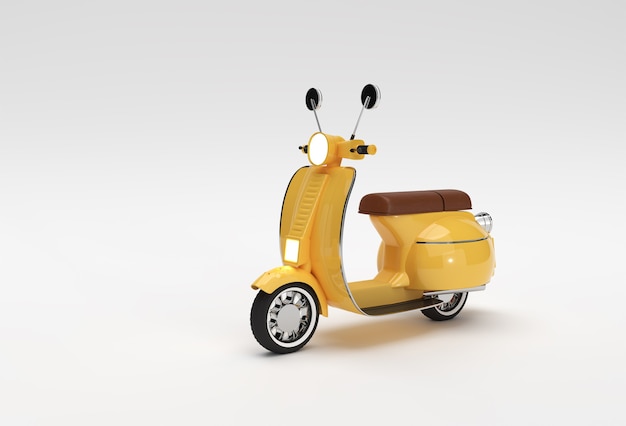 3D Render Classic Motor Scooter Vista lateral sobre un fondo blanco.