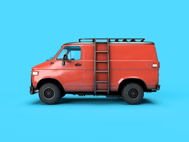 3d render coche de entrega rojo de dibujos animados sobre un perfil de fondo azul