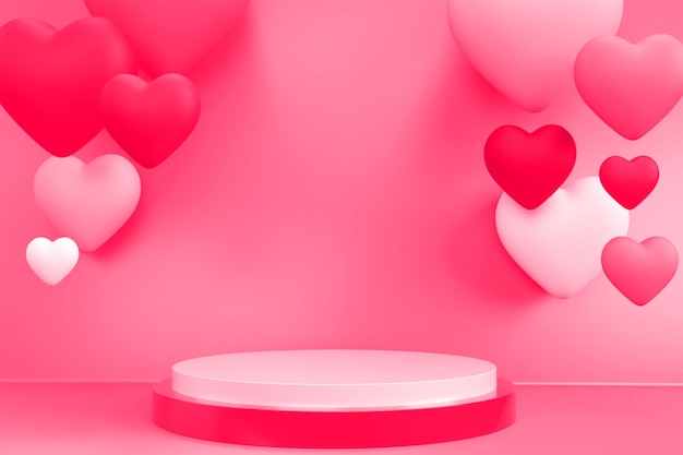 3D Render Ícone de Coração Cor Rosa Podium Valentine