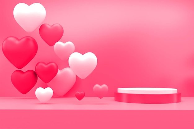 3D Render Ícone de Coração Cor Rosa Podium Valentine