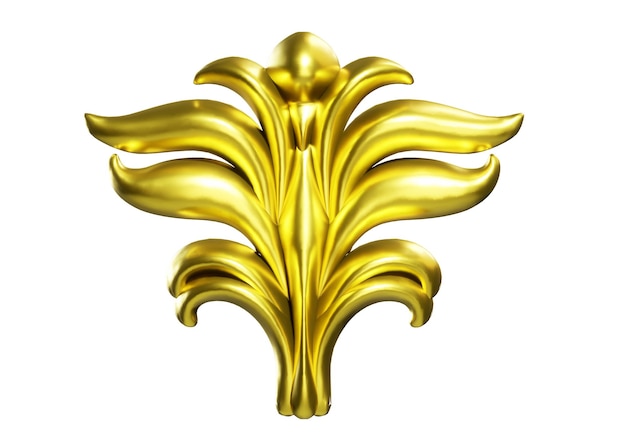 3D Render conjunto de un antiguo adorno de oro sobre un fondo blanco.