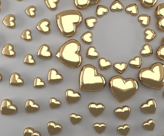 3D Render de corazón dorado metálico