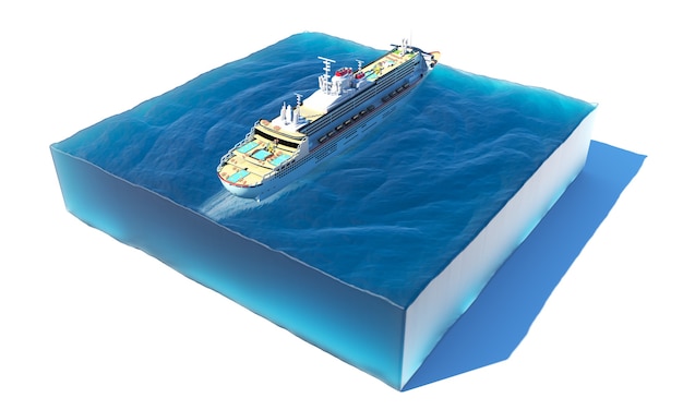 3d render de un crucero en el mar azul perfecto