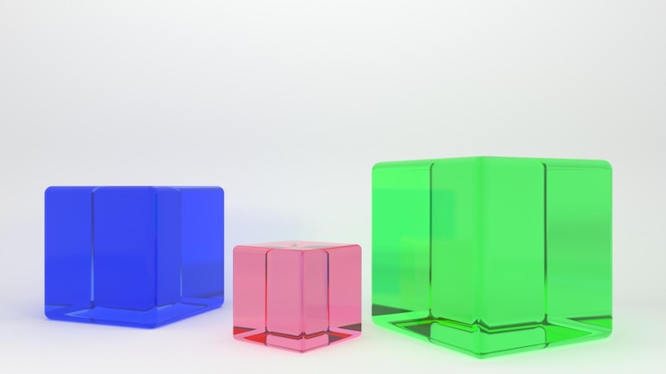 Foto 3d render cubos de vidrio rgb