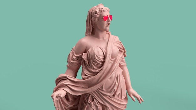 3d render cultura mulher vestida com vestes escultura mármore rosa verde