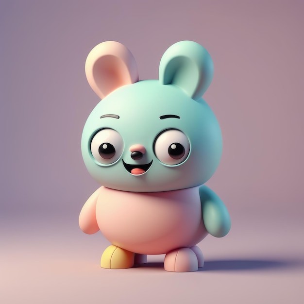 3D render cute cartoon cute cartoon personaje gracioso conejo ilustración 3D personaje de dibujos animados