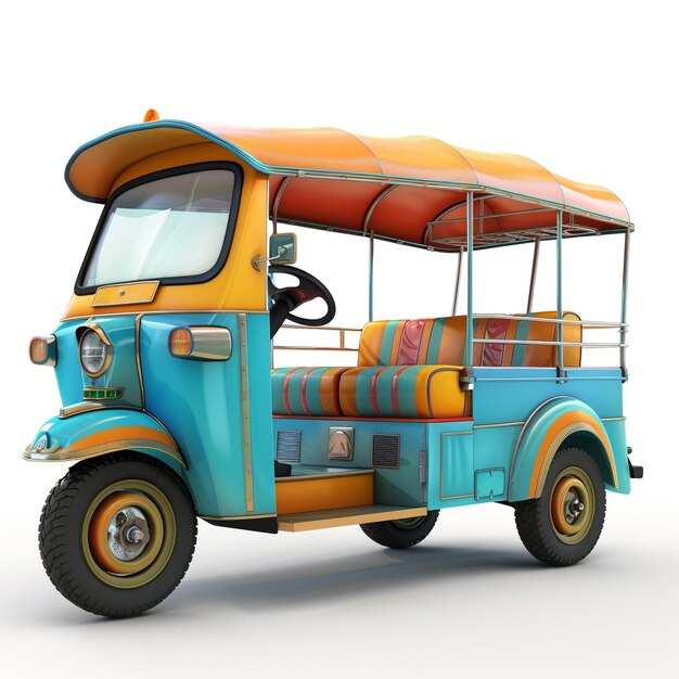 Foto 3d render cute tuk tuk tailand isolado em branco