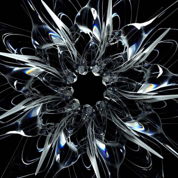 3D render da arte abstrata de parte do sol estrela alienígena surreal ou flor de flocos de neve ou símbolo de mandala