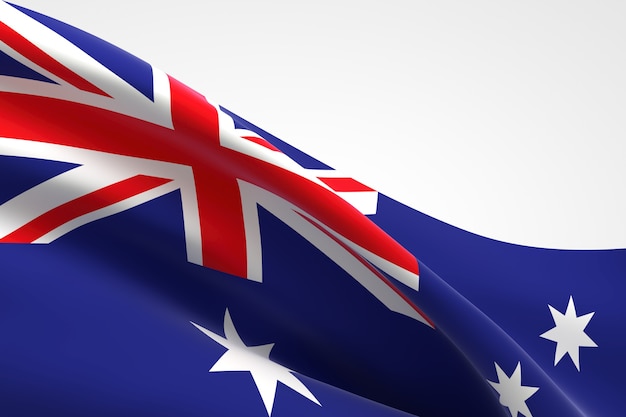 3D render da bandeira australiana acenando.