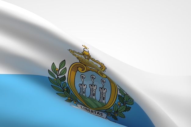 3D render da bandeira de San Marino acenando.