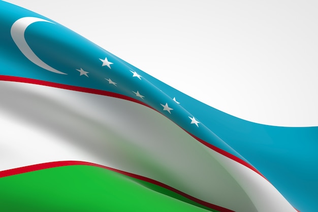 Foto 3d render da bandeira do uzbeque acenando.