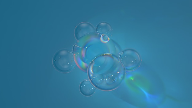 3D render da forma de vidro com cáusticos realistas sobre fundo azul. Efeito de refração de luz.