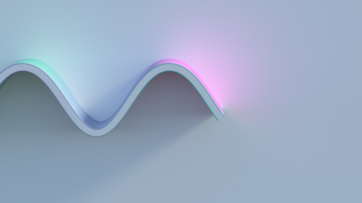 Foto 3d render da onda colorida no plano de fundo brilhante. gama brilhante. gradiente roxo, azul e ciano. colorido.