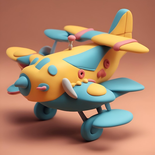 3D, render, de, avião brinquedo, ligado, bege, fundo, 3d, ilustração