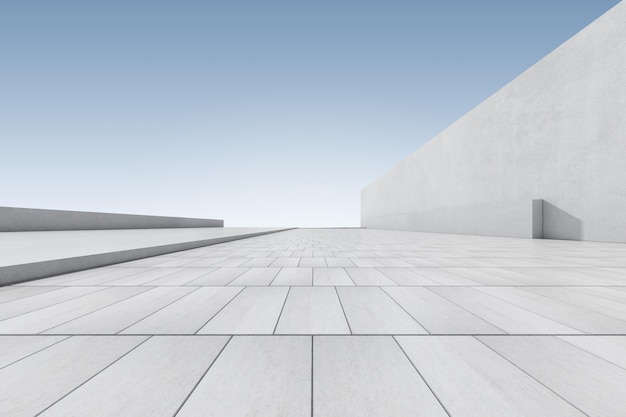 Foto 3d render de fundo de arquitetura futurista com piso de concreto vazio, apresentação do carro.