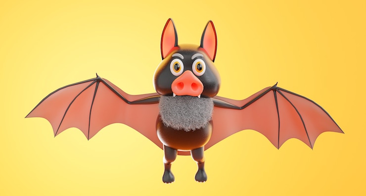 Foto 3d render de morcego voando com conceito de halloween em fundo laranja