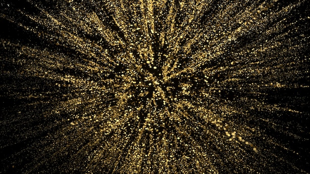 3d render de partículas douradas. fundo de luxo. explosão festiva.
